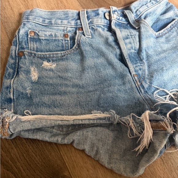 Levi's Light Blue Distressed Jean Shorts - Picture 2 of 6